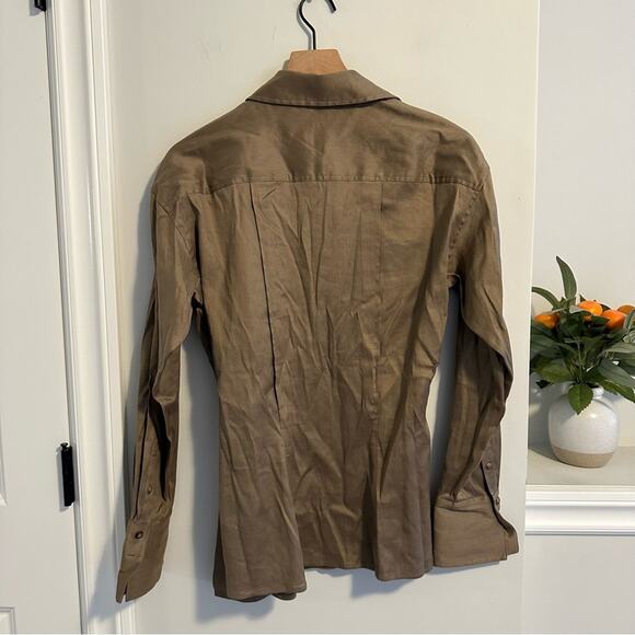 FRAME Khaki Green Lyocell Linen Button Front Blouse Medium - Picture 6 of 10